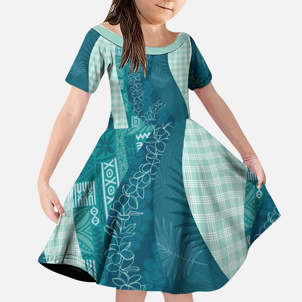 Polynesian Tribal Pattern Patchwork Picturesque Family Matching Mermaid Dress and Hawaiian Shirt Oceanic LT7 Daughter's Dress Blue - Polynesian Pride