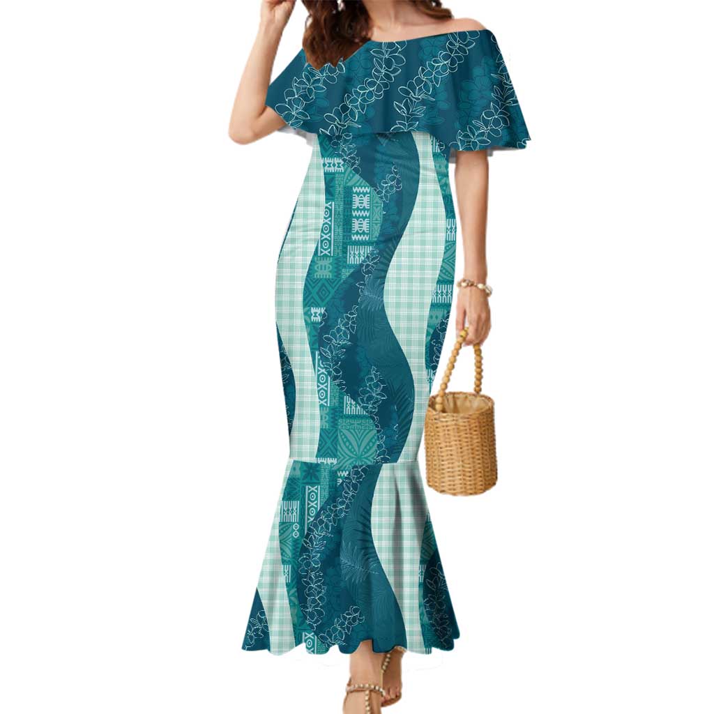 Polynesian Tribal Pattern Patchwork Picturesque Family Matching Mermaid Dress and Hawaiian Shirt Oceanic LT7 Mom's Dress Blue - Polynesian Pride