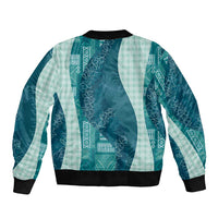 Polynesian Tribal Pattern Patchwork Picturesque Sleeve Zip Bomber Jacket Oceanic