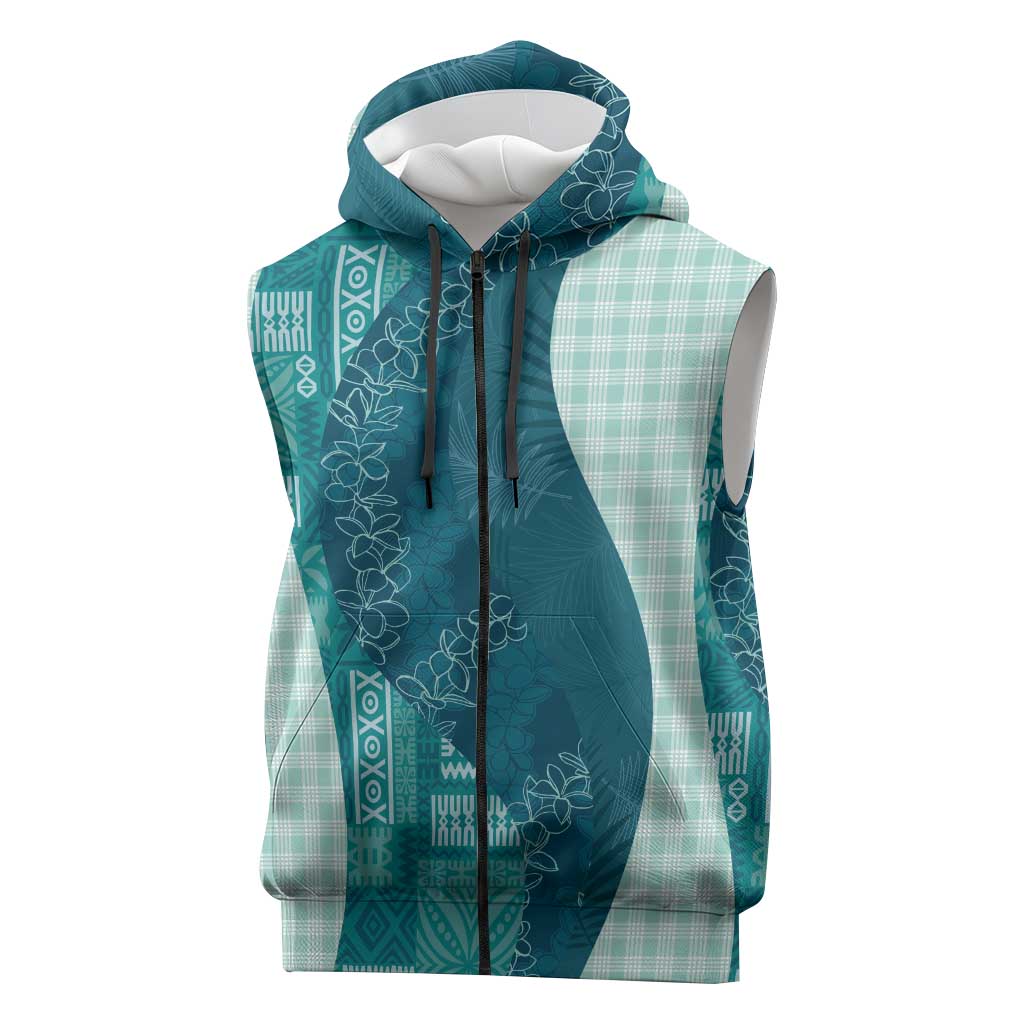 Polynesian Tribal Pattern Patchwork Picturesque Sleeveless Zip Hoodie Oceanic LT7 Blue - Polynesian Pride