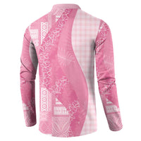 Polynesian Tribal Pattern Patchwork Picturesque Button Sweatshirt Rose Pink