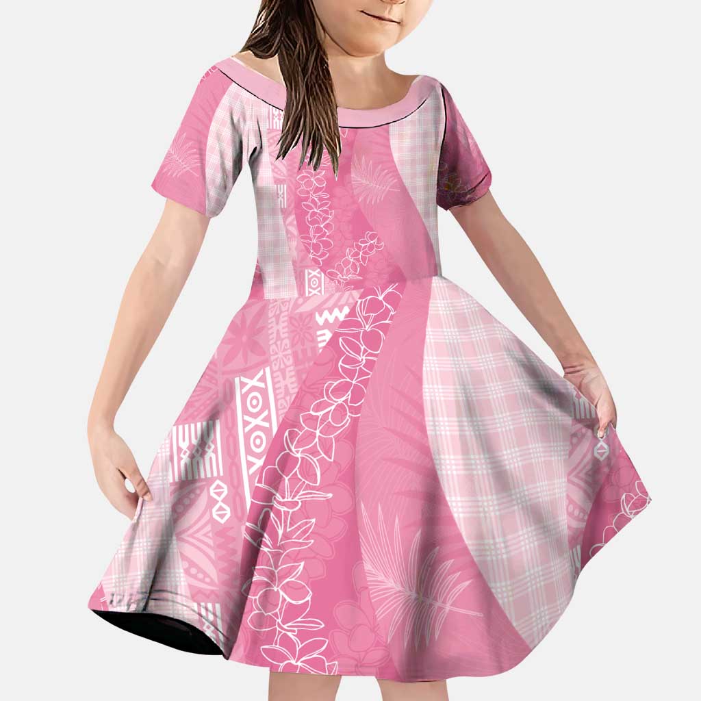 Polynesian Tribal Pattern Patchwork Picturesque Family Matching Mermaid Dress and Hawaiian Shirt Rose Pink LT7 Daughter's Dress Rose Pink - Polynesian Pride