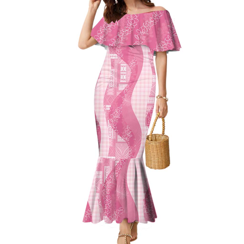 Polynesian Tribal Pattern Patchwork Picturesque Family Matching Mermaid Dress and Hawaiian Shirt Rose Pink LT7 Mom's Dress Rose Pink - Polynesian Pride