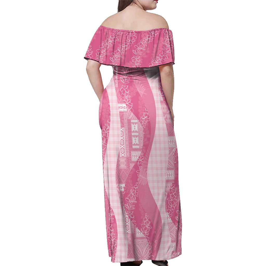 Polynesian Tribal Pattern Patchwork Picturesque Family Matching Off Shoulder Maxi Dress and Hawaiian Shirt Rose Pink LT7 - Polynesian Pride