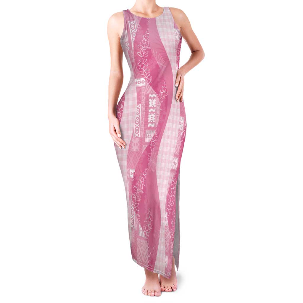 Polynesian Tribal Pattern Patchwork Picturesque Family Matching Tank Maxi Dress and Hawaiian Shirt Rose Pink