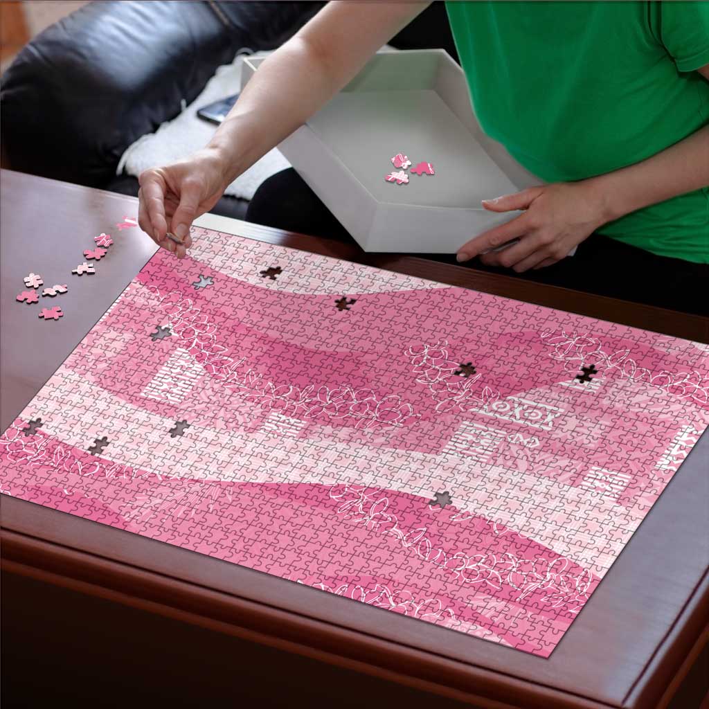 Polynesian Tribal Pattern Patchwork Picturesque Puzzle Rose Pink