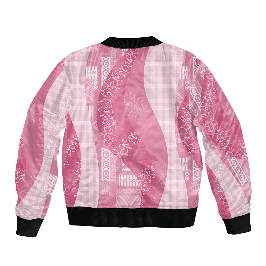 Polynesian Tribal Pattern Patchwork Picturesque Sleeve Zip Bomber Jacket Rose Pink LT7 - Polynesian Pride