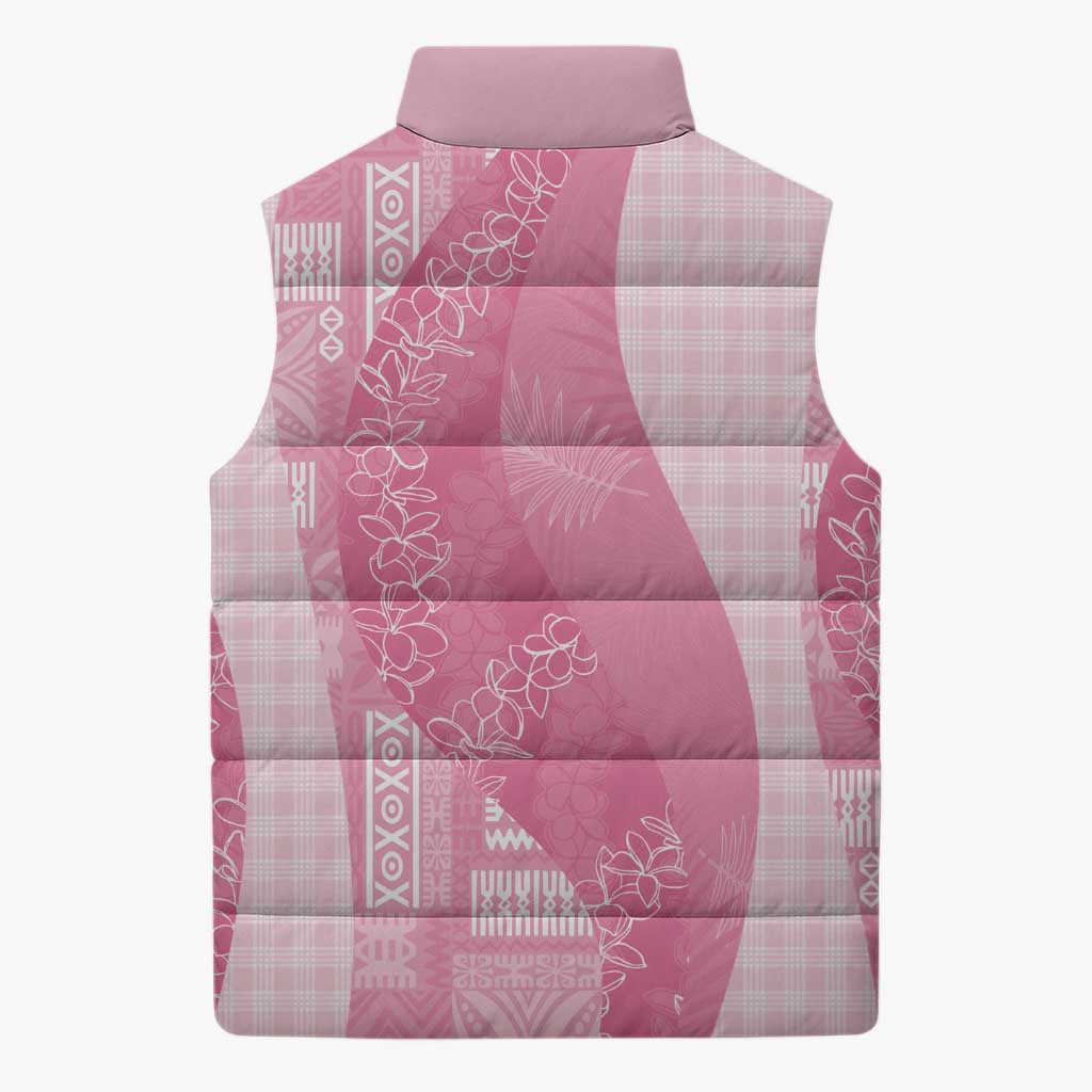 Polynesian Tribal Pattern Patchwork Picturesque Sleeveless Puffer Jacket Rose Pink