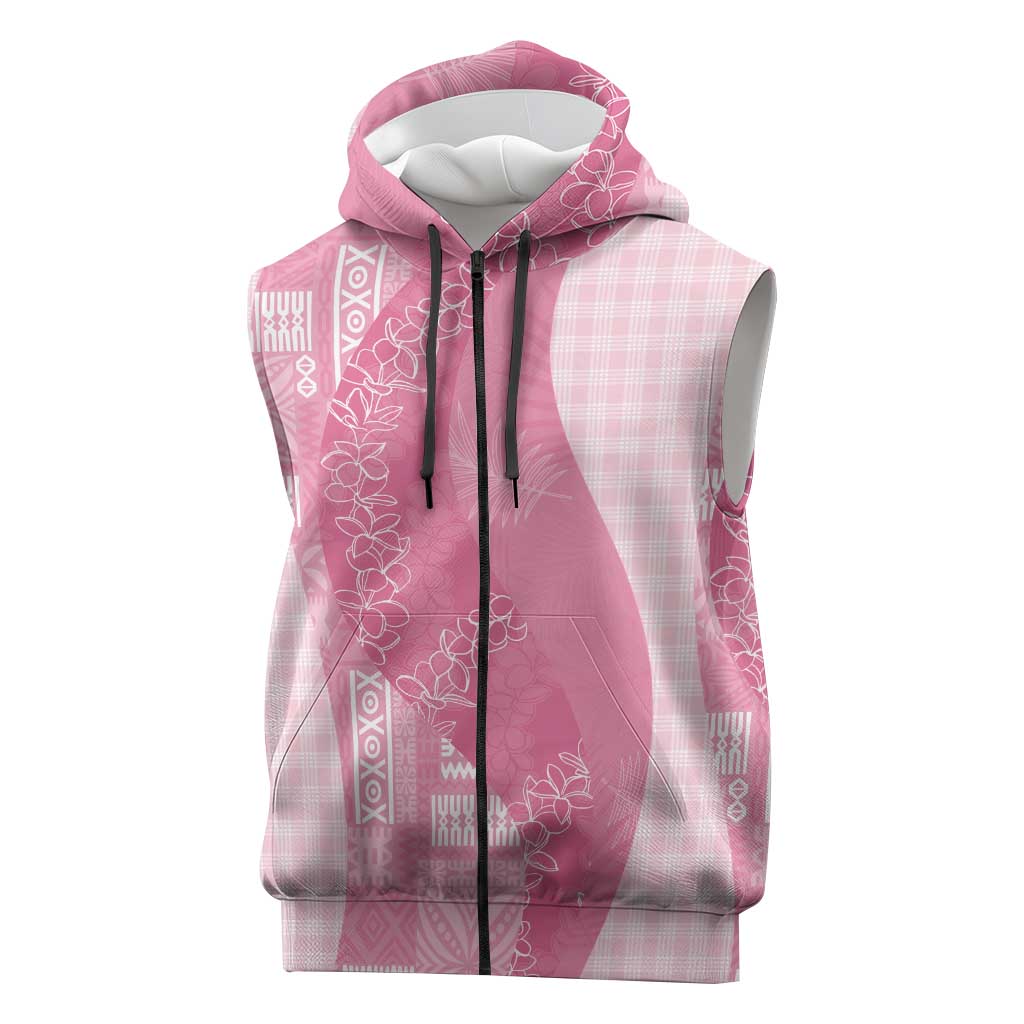 Polynesian Tribal Pattern Patchwork Picturesque Sleeveless Zip Hoodie Rose Pink LT7 Rose Pink - Polynesian Pride