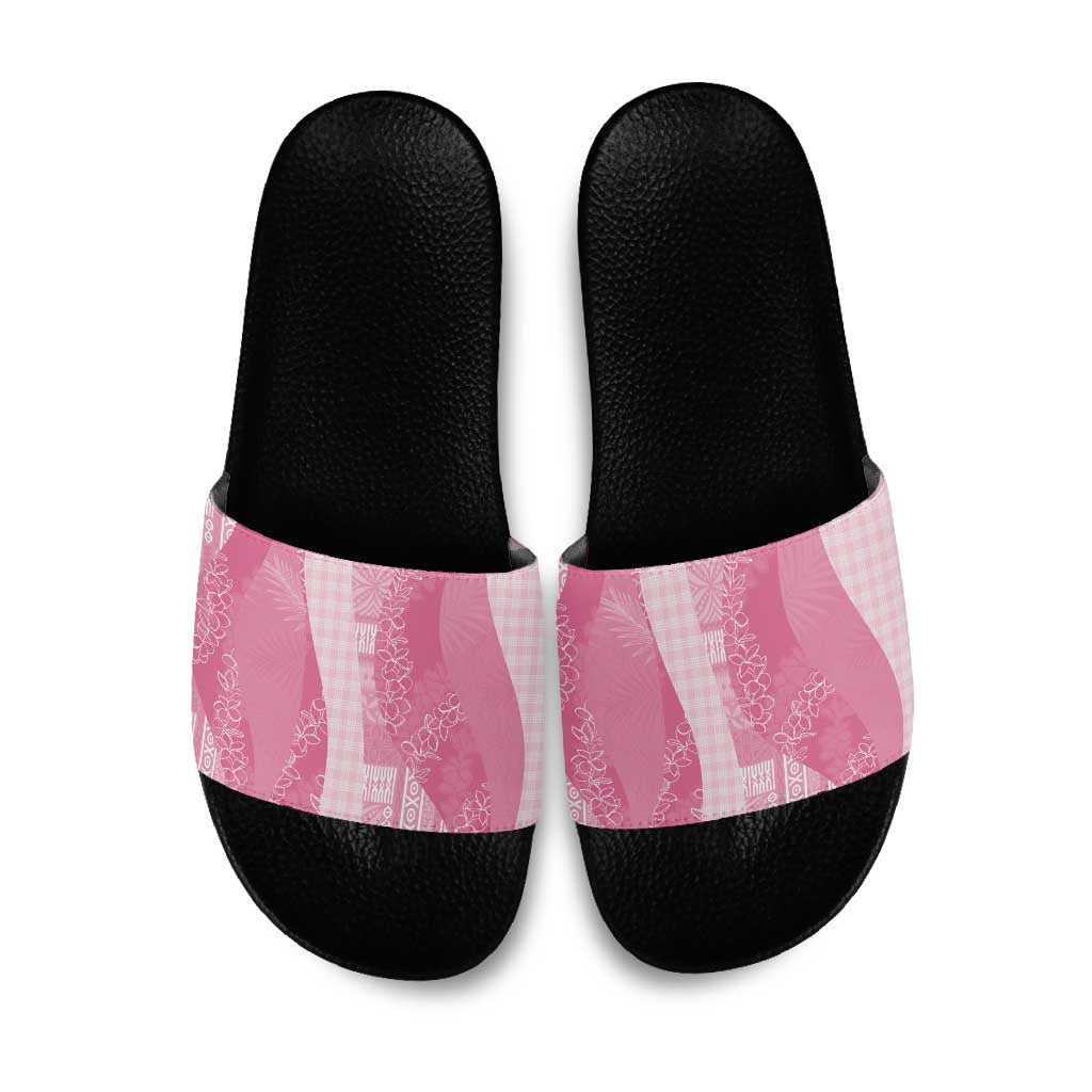 Polynesian Tribal Pattern Patchwork Picturesque Slide Sandals Rose Pink