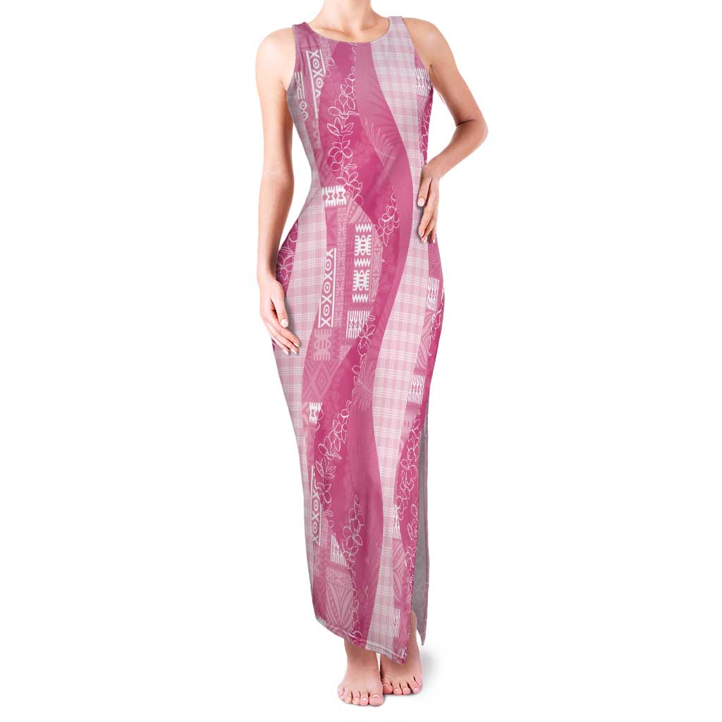 Polynesian Tribal Pattern Patchwork Picturesque Tank Maxi Dress Rose Pink
