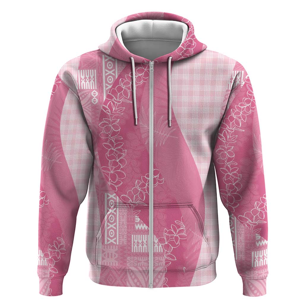 Polynesian Tribal Pattern Patchwork Picturesque Zip Hoodie Rose Pink
