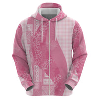 Polynesian Tribal Pattern Patchwork Picturesque Zip Hoodie Rose Pink