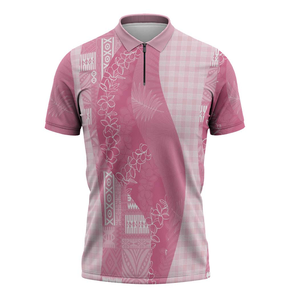 Polynesian Tribal Pattern Patchwork Picturesque Zipper Polo Shirt Rose Pink