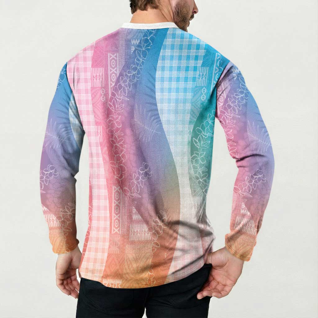 Polynesian Tribal Pattern Patchwork Picturesque Button Sweatshirt Holographic