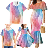 Polynesian Tribal Pattern Patchwork Picturesque Family Matching Mermaid Dress and Hawaiian Shirt Holographic