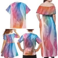 Polynesian Tribal Pattern Patchwork Picturesque Family Matching Off Shoulder Maxi Dress and Hawaiian Shirt Holographic