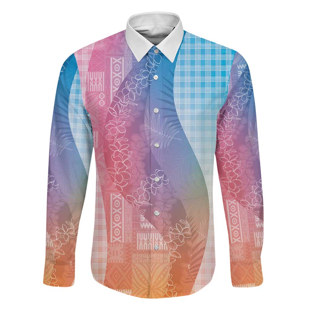 Polynesian Tribal Pattern Patchwork Picturesque Family Matching Off Shoulder Short Dress and Hawaiian Shirt Holographic LT7 Dad's Shirt - Long Sleeve Holographic - Polynesian Pride
