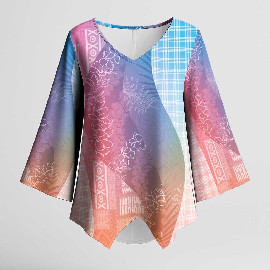 Polynesian Tribal Pattern Patchwork Picturesque Kimono Sleeve Blouse Holographic