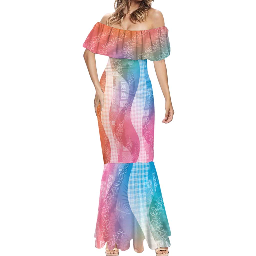 Polynesian Tribal Pattern Patchwork Picturesque Mermaid Dress Holographic LT7 - Polynesian Pride