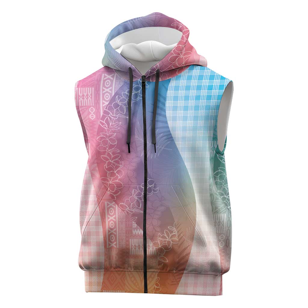 Polynesian Tribal Pattern Patchwork Picturesque Sleeveless Zip Hoodie Holographic LT7 Holographic - Polynesian Pride