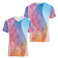 Polynesian Tribal Pattern Patchwork Picturesque Women V-Neck T-Shirt Holographic