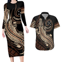 Personalized Solomon Islands Crocodile Couples Matching Long Sleeve Bodycon Dress and Hawaiian Shirt Hapi Isles - Independence Anniversary