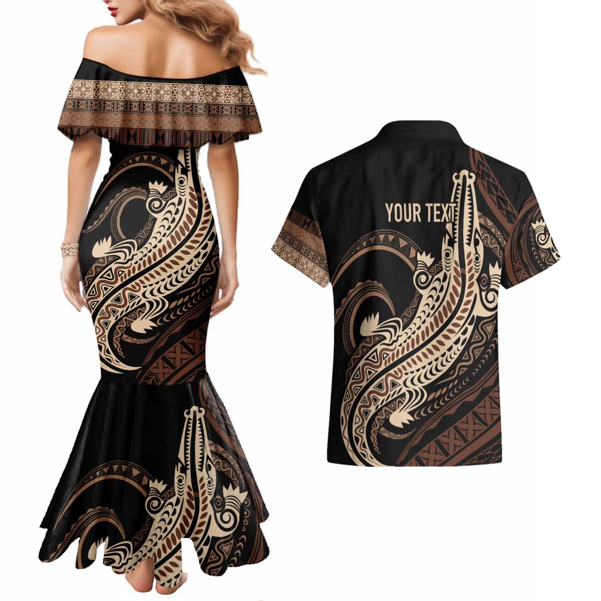 Personalized Solomon Islands Crocodile Couples Matching Mermaid Dress and Hawaiian Shirt Hapi Isles - Independence Anniversary