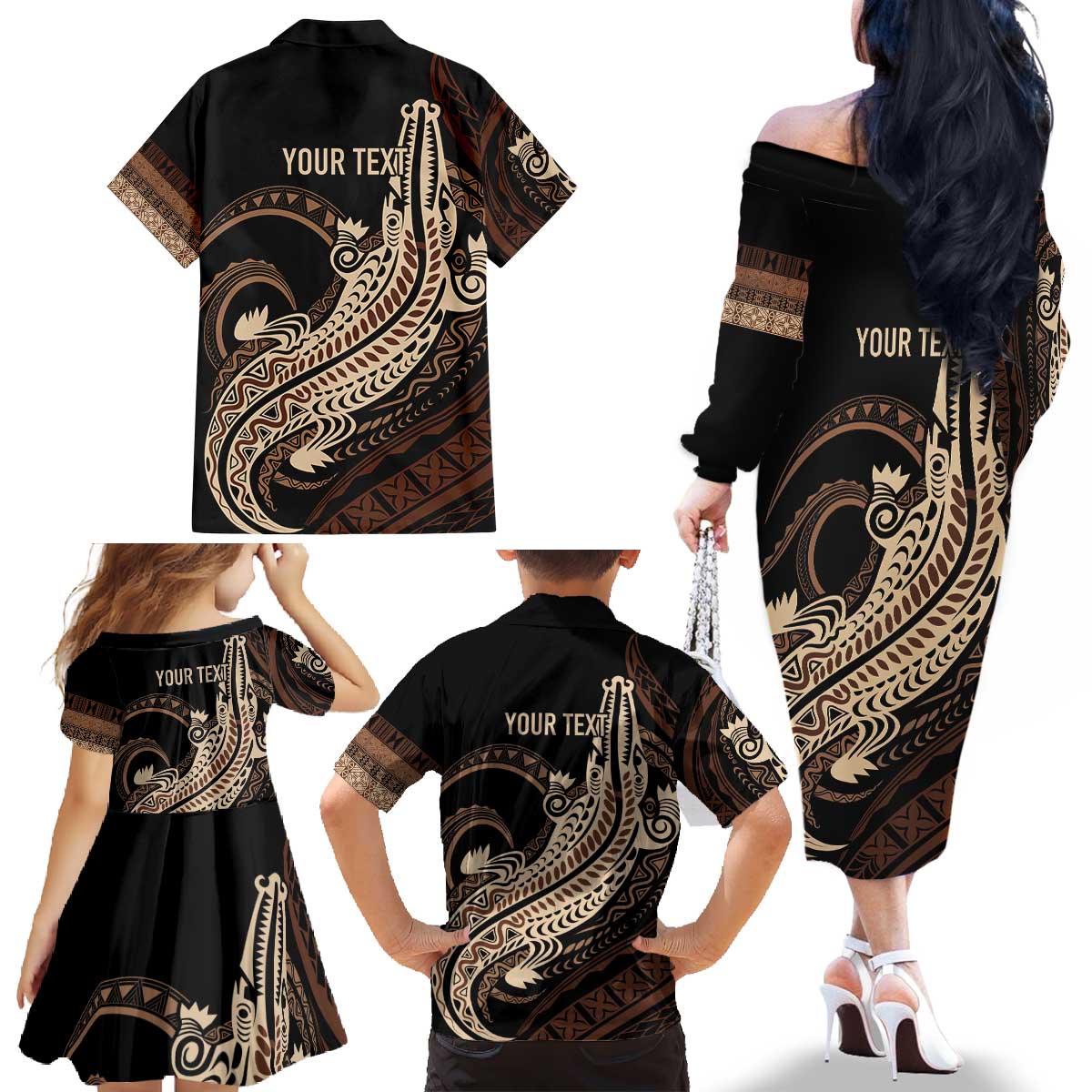 Personalized Solomon Islands Crocodile Family Matching Off The Shoulder Long Sleeve Dress and Hawaiian Shirt Hapi Isles - Independence Anniversary