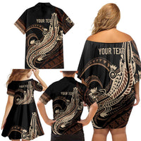 Personalized Solomon Islands Crocodile Family Matching Off Shoulder Short Dress and Hawaiian Shirt Hapi Isles - Independence Anniversary