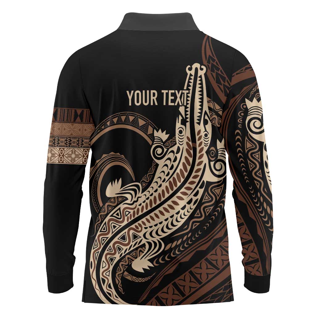 Personalized Solomon Islands Crocodile Long Sleeve Polo Shirt Hapi Isles - Independence Anniversary