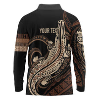 Personalized Solomon Islands Crocodile Long Sleeve Polo Shirt Hapi Isles - Independence Anniversary