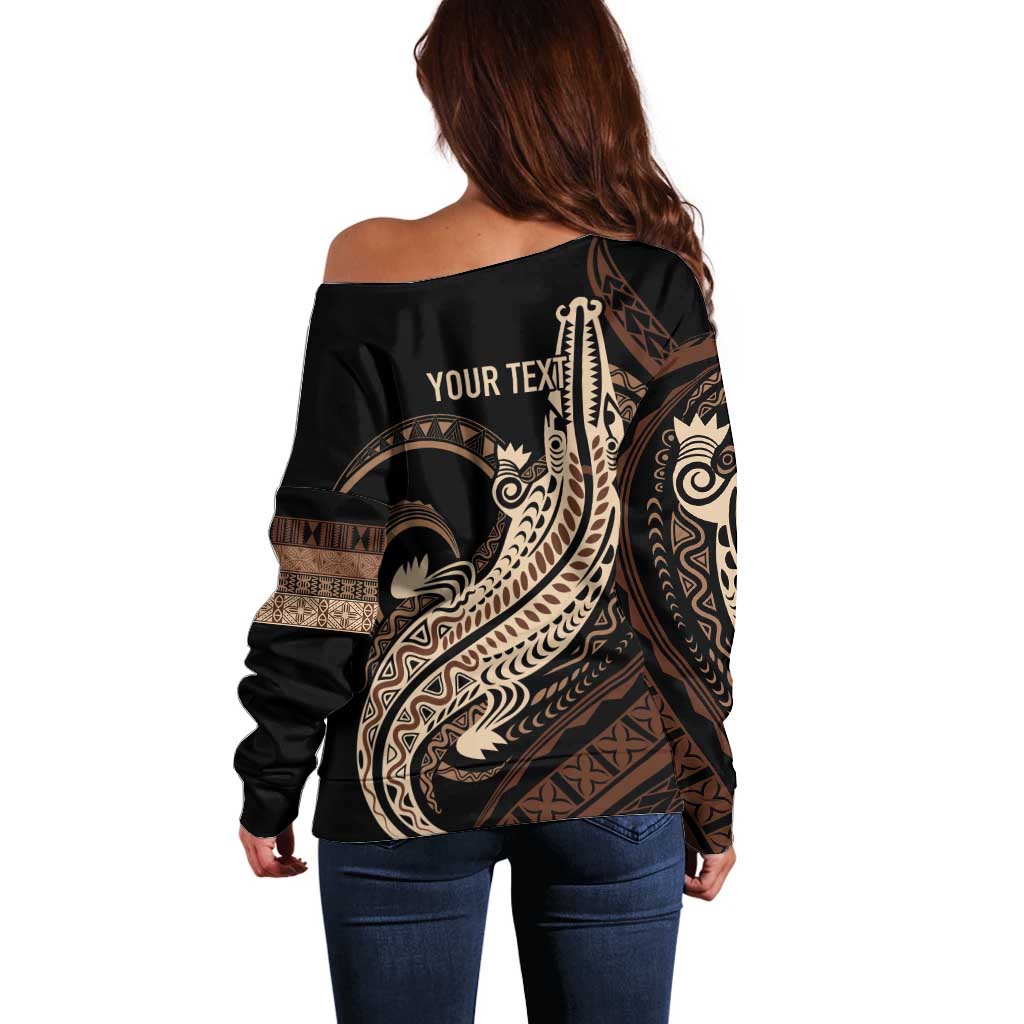 Personalized Solomon Islands Crocodile Off Shoulder Sweater Hapi Isles - Independence Anniversary