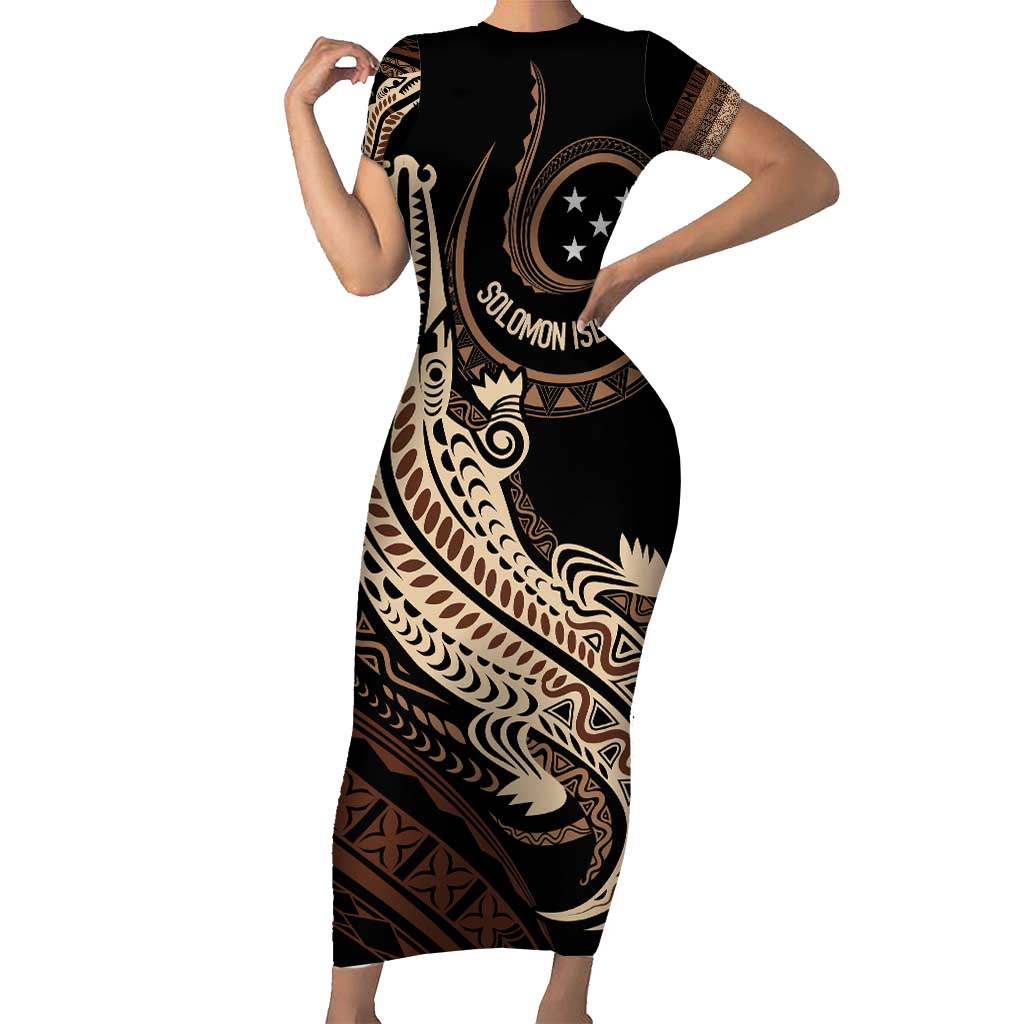 Personalized Solomon Islands Crocodile Short Sleeve Bodycon Dress Hapi Isles - Independence Anniversary