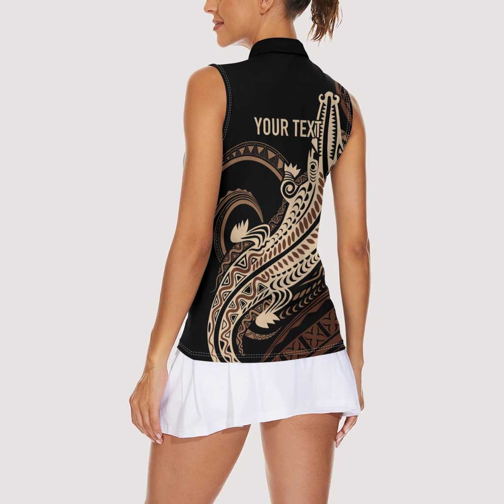 Personalized Solomon Islands Crocodile Women Sleeveless Polo Shirt Hapi Isles - Independence Anniversary