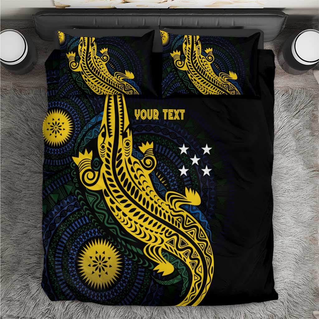 Personalized Solomon Islands Independence Anniversary Bedding Set Crocodile Mix Tapa