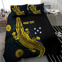 Personalized Solomon Islands Independence Anniversary Bedding Set Crocodile Mix Tapa