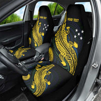Personalized Solomon Islands Independence Anniversary Car Seat Cover Crocodile Mix Tapa