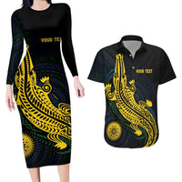 Personalized Solomon Islands Independence Anniversary Couples Matching Long Sleeve Bodycon Dress and Hawaiian Shirt Crocodile Mix Tapa