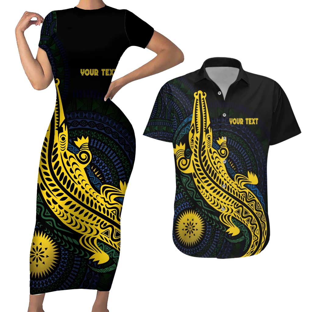 Personalized Solomon Islands Independence Anniversary Couples Matching Short Sleeve Bodycon Dress and Hawaiian Shirt Crocodile Mix Tapa