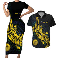 Personalized Solomon Islands Independence Anniversary Couples Matching Short Sleeve Bodycon Dress and Hawaiian Shirt Crocodile Mix Tapa