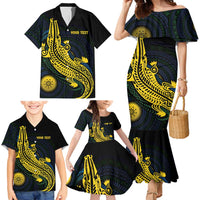 Personalized Solomon Islands Independence Anniversary Family Matching Mermaid Dress and Hawaiian Shirt Crocodile Mix Tapa