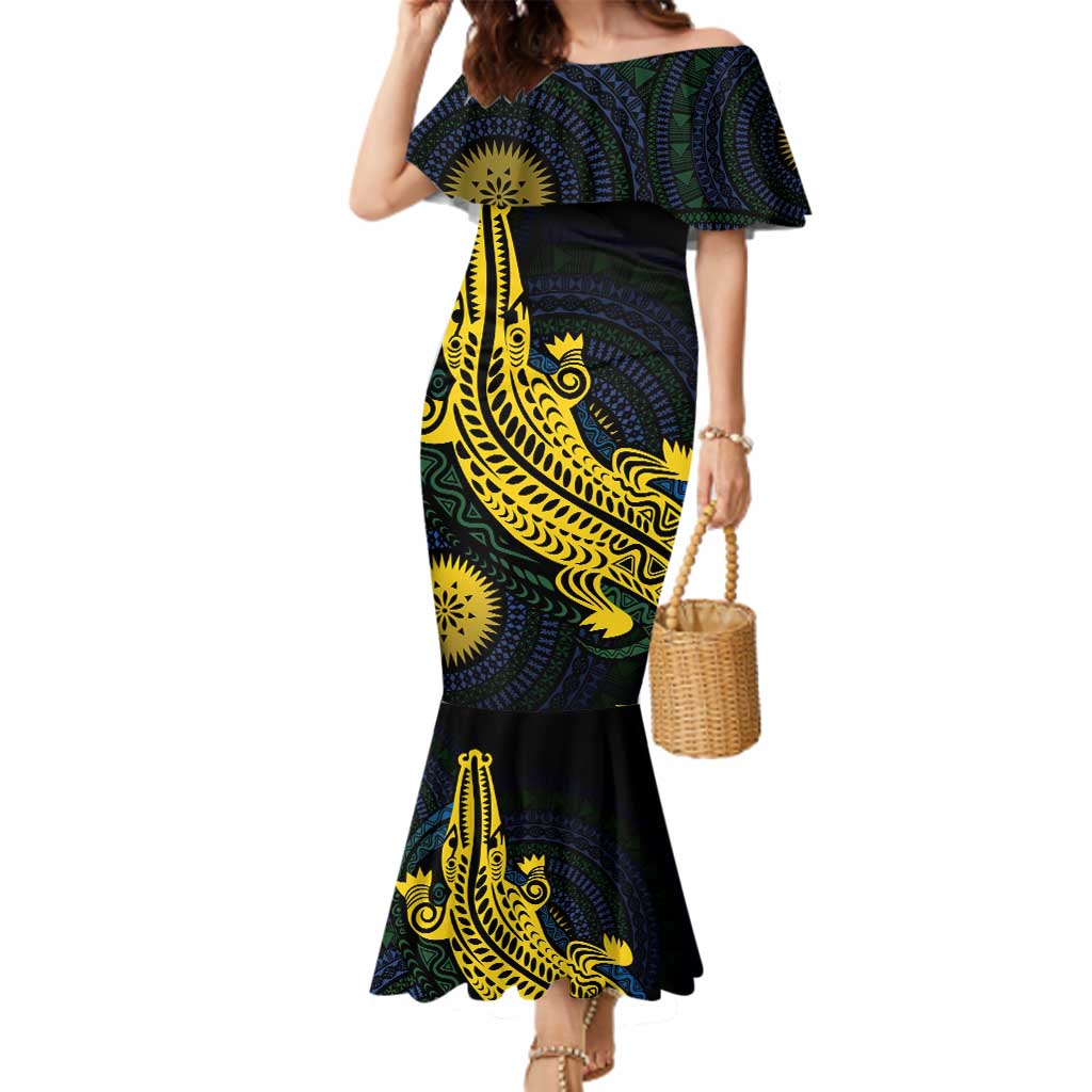 Personalized Solomon Islands Independence Anniversary Family Matching Mermaid Dress and Hawaiian Shirt Crocodile Mix Tapa
