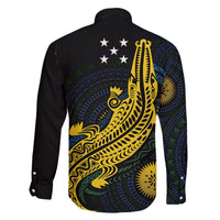 Personalized Solomon Islands Independence Anniversary Family Matching Off The Shoulder Long Sleeve Dress and Hawaiian Shirt Crocodile Mix Tapa