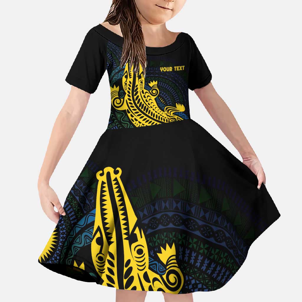 Personalized Solomon Islands Independence Anniversary Family Matching Off Shoulder Maxi Dress and Hawaiian Shirt Crocodile Mix Tapa