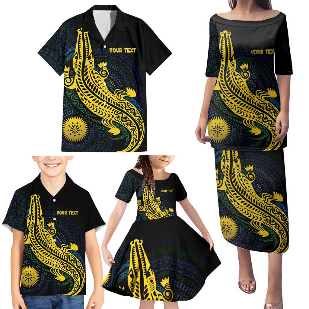 Personalized Solomon Islands Independence Anniversary Family Matching Puletasi and Hawaiian Shirt Crocodile Mix Tapa