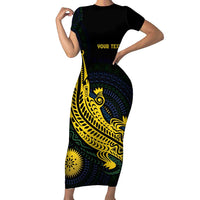 Personalized Solomon Islands Independence Anniversary Family Matching Short Sleeve Bodycon Dress and Hawaiian Shirt Crocodile Mix Tapa