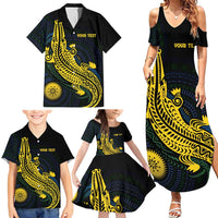 Personalized Solomon Islands Independence Anniversary Family Matching Summer Maxi Dress and Hawaiian Shirt Crocodile Mix Tapa