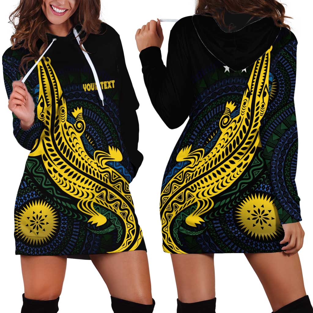 Personalized Solomon Islands Independence Anniversary Hoodie Dress Crocodile Mix Tapa