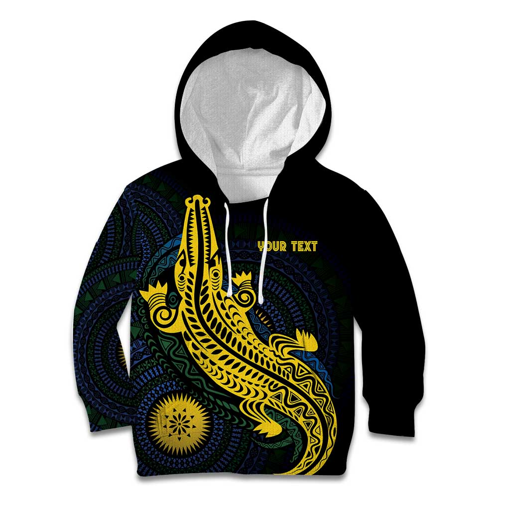 Personalized Solomon Islands Independence Anniversary Kid Hoodie Crocodile Mix Tapa